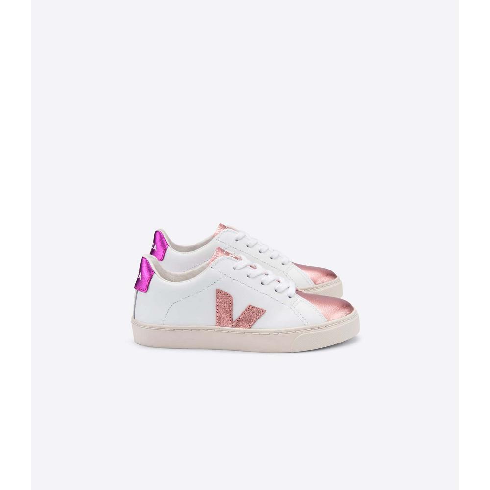 Veja ESPLAR LEATHER Sneakers Kinderen White/Pink/Purple | BE 809PJJ